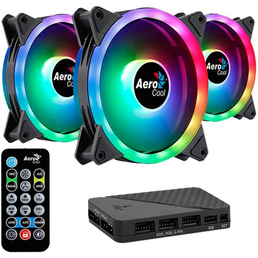 Kit De 3 Fans Aerocool Duo 12 Pro Argb Controladora Y Control